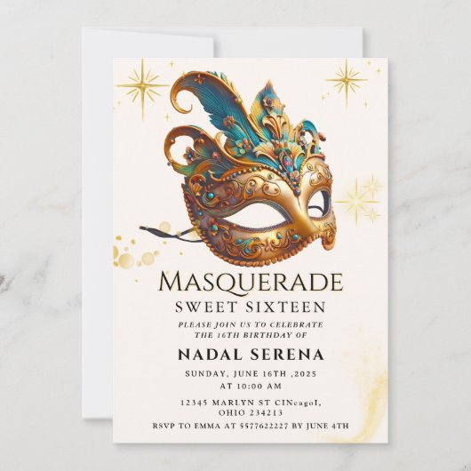 Goldmaskerade Einladung (Vorderseite)
