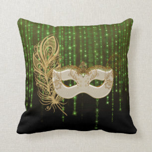 Goldmaskerade-Grün-Schnur beleuchtet quadratisches Kissen