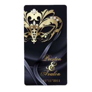 Goldmasquerade Black Jeweled Wedding Wine Label