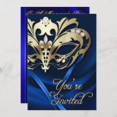Goldmasquerade Blauer Juwelier Party Einladung (Vorne/Hinten)
