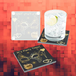 Goldmasquerade Es ist Party Zeit | Glasuntersetzer