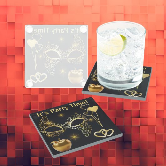 Goldmasquerade Es ist Party Zeit | Glasuntersetzer