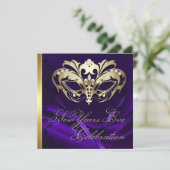 Goldmasquerade Maske Lila neue Jahre Einladung (Stehend Vorderseite)