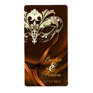 Goldmasquerade Orange Jeweled Wedding Wine Label