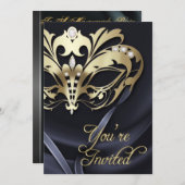 Goldmasquerade Schwarze Party Einladung (Vorne/Hinten)