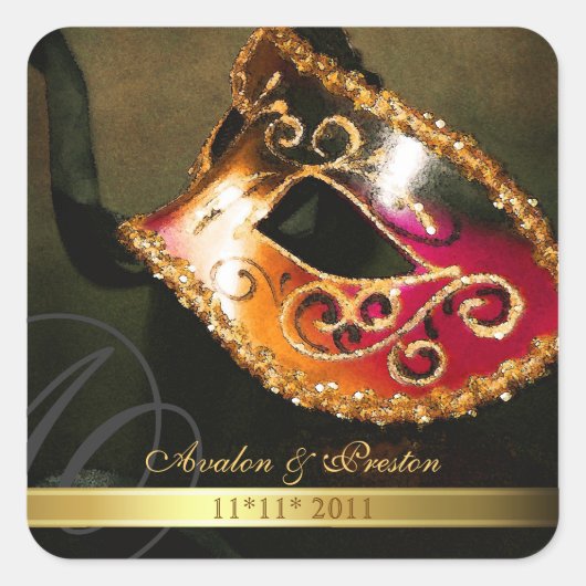 Goldmasquerade-Swirl Save the Date Sticker (Vorderseite)
