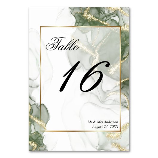 Goldmatte grüne Farbe Tischnummer (Rückseite)