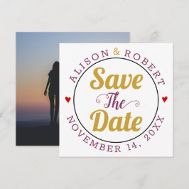 Goldmaulbeertypografie-Herz-Foto auf der Rückseite Save The Date