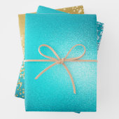 Goldmedaille Aqua Turquoise Glitzer Sparkone Meerj Geschenkpapier Set (Beispiel)