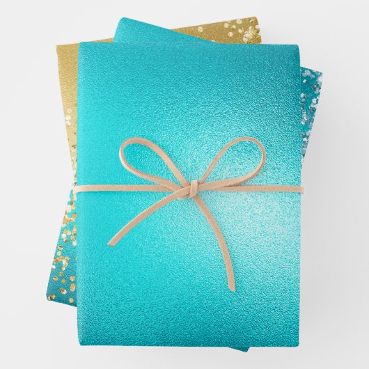 Goldmedaille Aqua Turquoise Glitzer Sparkone Meerj Geschenkpapier Set (Beispiel)