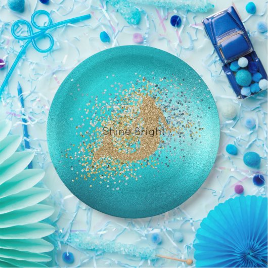 Goldmedaille Aqua Turquoise Glitzer Sparkone Meerj Pappteller (Party)