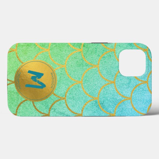 Goldmedaille Aquamarines Mustermonogramm Case-Mate iPhone Hülle (Rückseite (Horizontal))