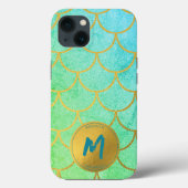 Goldmedaille Aquamarines Mustermonogramm Case-Mate iPhone Hülle (Rückseite)