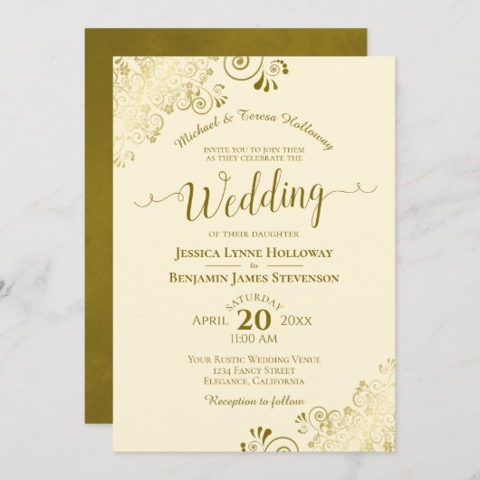 Goldmedaille auf Elfenbein Elegantes Hochzeitsfest Einladung (Vorne/Hinten)