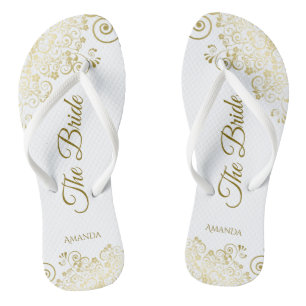Goldmedaille auf Weiß Die Braut Elegante Hochzeit Badesandalen