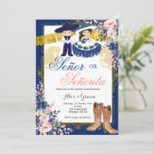 Goldmedaille Blue Senor oder Senorita Gender Revea Einladung (Stehend Vorderseite)