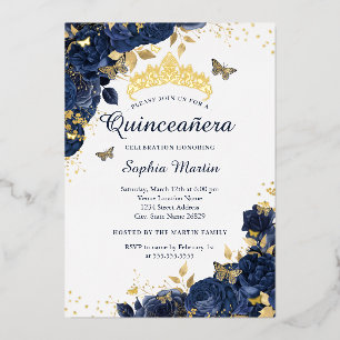 Goldmedaille-Blume Elegante Quinceanera Folieneinladung
