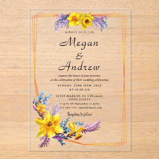 Goldmedaille Blume Fall Foliage Wedding Acryleinladungen (Vorderseite)