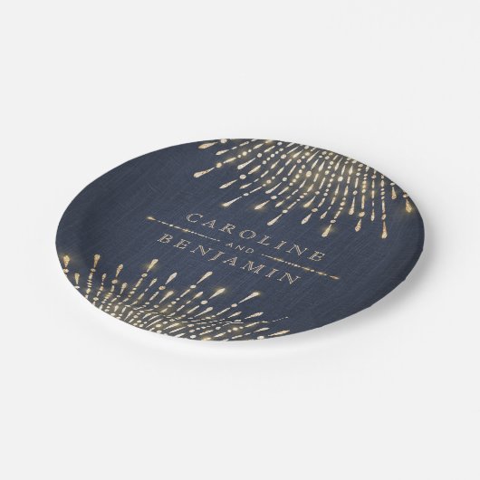 Goldmedaille Deko Vintage Hochzeit Monogramm Pappteller (Schrägansicht)