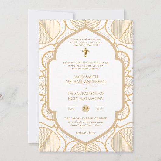 Goldmedaille der Verzierten katholischen Hochzeit Einladung (Vorderseite)