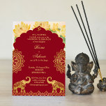 Goldmedaille des Indischen Hochzeitmaroons Einladung<br><div class="desc">Traditioneller indischer Hochzeitsmaroon Rand Gold Elefanten lotus Blume Gold Mandalase mit Om signieren Hochzeitseinladung Vorlage,  mit UAWG auf der gleichen Seite,  schön,  eine digitale Einladung zu verwenden.</div>