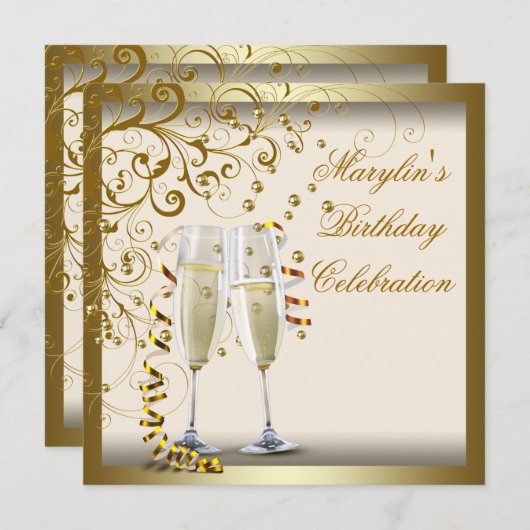 Goldmedaille Elfenbeinfrauen Elegantes Gold Einladung (Vorne/Hinten)