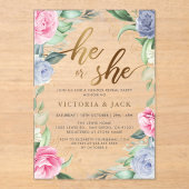 Goldmedaille: Er oder sie Blumengrün Acryleinladungen (Vorderseite)