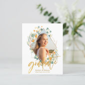 Goldmedaille Eukalyptus Geometric Grad Einladung (Stehend Vorderseite)