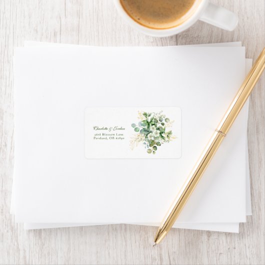 Goldmedaille Eukalyptus Wreath Green Sea Glass Wed Adressaufkleber (Insitu)