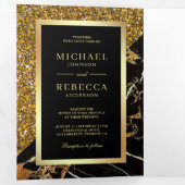 Goldmedaille-Foto-Hochzeit für Glitzer Dreifach Gefaltete Einladung (Innen Erste Seite)