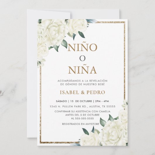 Goldmedaille für Glitzer Elfenbeinfloral Einladung (Vorderseite)