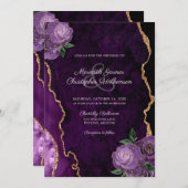 Goldmedaille für Lila Floral Agate Hochzeit Einladung (Vorne/Hinten)