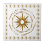 Goldmedaille für Sternexplosion Fliese<br><div class="desc">Elegante Fliesen mit Vintag inspiriert Design-Features aretro Gold Sternexplosion Medaillon auf einem weißen Hintergrund, gerahmt durch eine Grenze von kleineren geometrischen Sternexplosion kreisförmigen Medaillen. Einfaches, sauberes Design. Erstellen Sie Ihr eigenes benutzerdefiniertes Muster, indem Sie die angegebenen Felder verwenden, oder wenden Sie sich mit der Schaltfläche "Nachricht" an den Designer, um...</div>