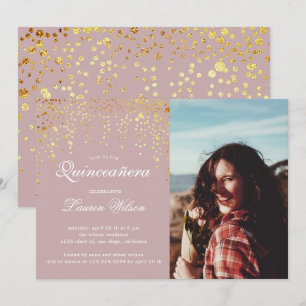 Goldmedaille Glitzer auf rot Quinceanera Foto Einl Einladung