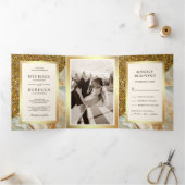 Goldmedaille Glitzer Brauner Marmor Foto Hochzeit Dreifach Gefaltete Einladung (Innenseite)