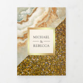 Goldmedaille Glitzer Brauner Marmor Foto Hochzeit Dreifach Gefaltete Einladung (Cover)