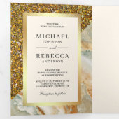 Goldmedaille Glitzer Brauner Marmor Foto Hochzeit Dreifach Gefaltete Einladung (Innen Erste Seite)