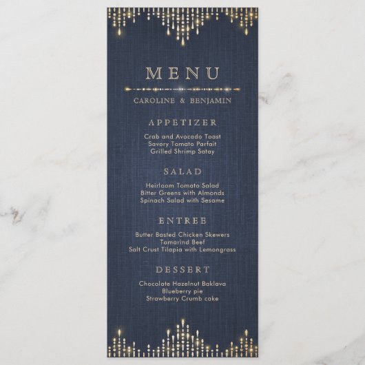 Goldmedaille Glitzer Marine Deko Jahrgang Hochzeit Menükarte (Vorderseite)