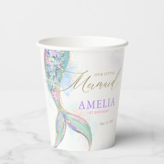 Goldmedaille Glitzer Meerjungfrau Schwanz unter de Pappbecher (Rückseite)