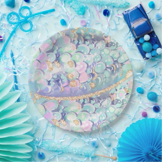 Goldmedaille Glitzer Meerjungfrauenskala Pappteller (Party)