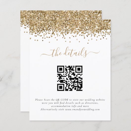 Goldmedaille Glitzer QR Code Hochzeitdetails (Vorne/Hinten)