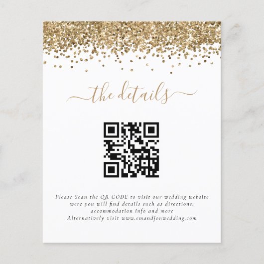 Goldmedaille Glitzer QR Code Hochzeitdetails (Vorderseite)