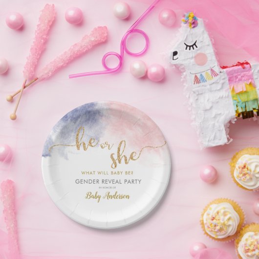 Goldmedaille Glitzer Rosa und Dunkelblauer Geschle Pappteller (Party)