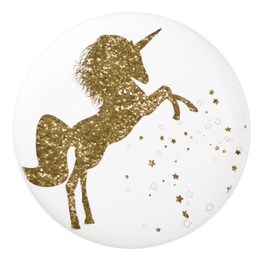 Goldmedaille Glitzer Stars Unicorn Keramikknauf (Vorderseite)