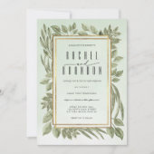 Goldmedaille Grüne Wasserfarbenhochzeit Einladung (Vorderseite)