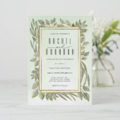 Goldmedaille Grüne Wasserfarbenhochzeit Einladung (Stehend Vorderseite)