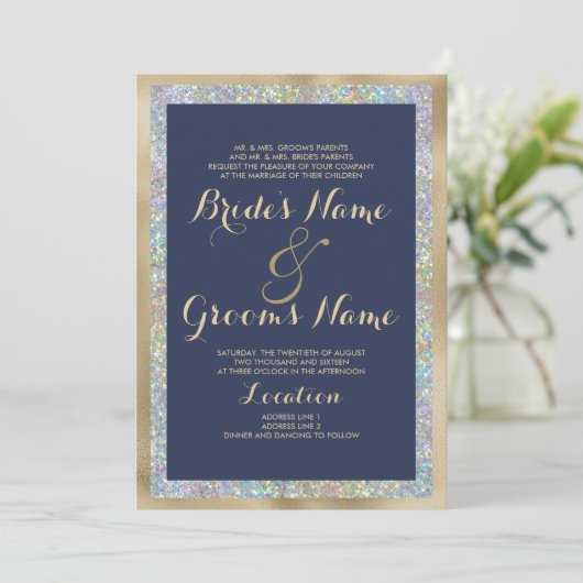 Goldmedaille Hochzeit des Glitzer Einladung (Stehend Vorderseite)