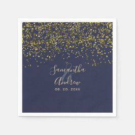 Goldmedaille Konfetti-Blaue Typografie Hochzeit Serviette