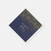 Goldmedaille Konfetti-Blaue Typografie Hochzeit Serviette (Ecke)