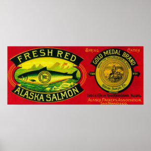 Goldmedaille Lachs kann LabelKodiak Island, AK Poster